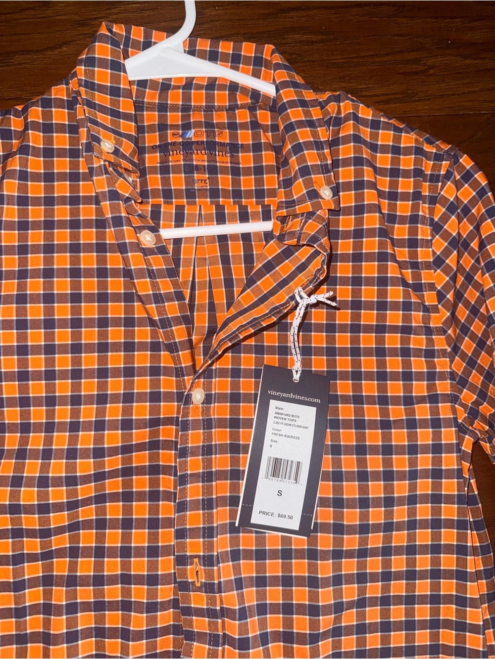 Vineyard Vines Orange & Navy Check Button-Down Shirt